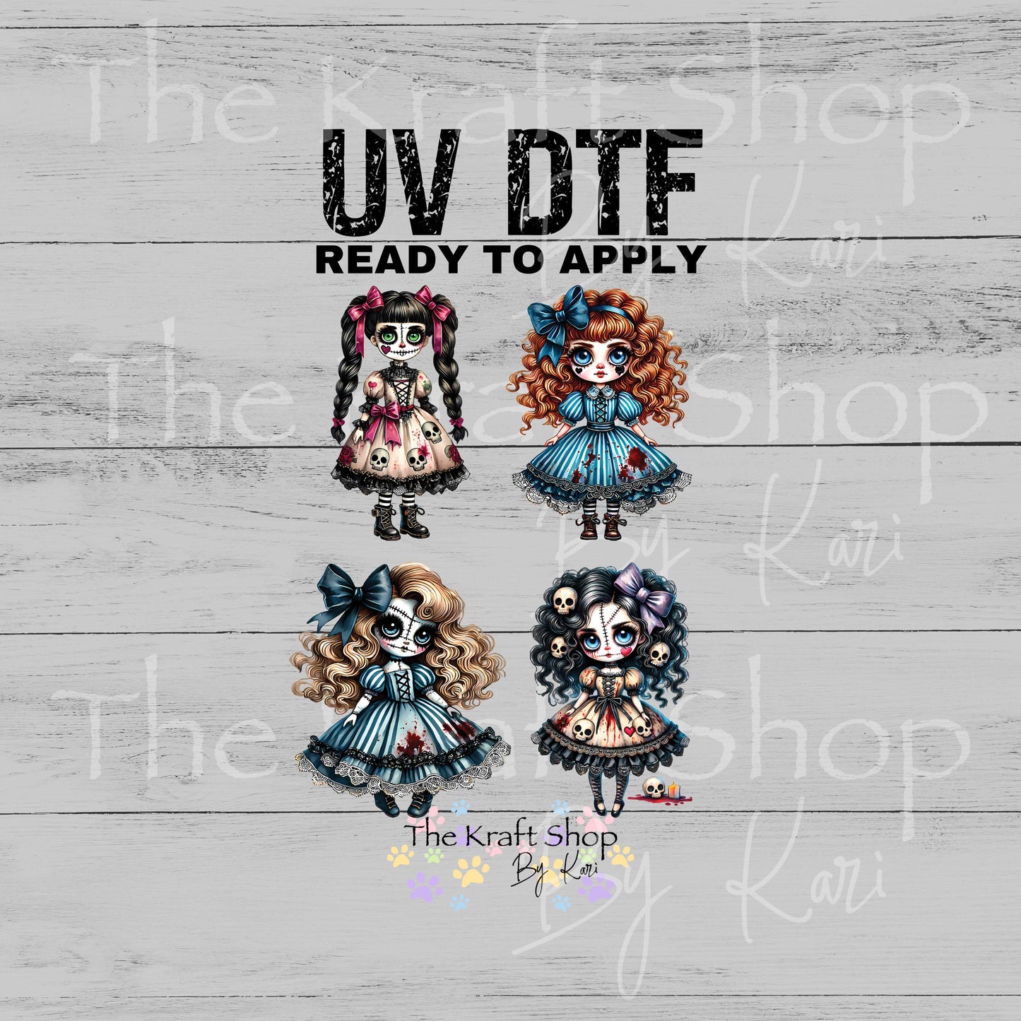 UV DTF Sticker prints. Voodoo dolls Halloween Goth decals 4pk, permanent sticker.#7640