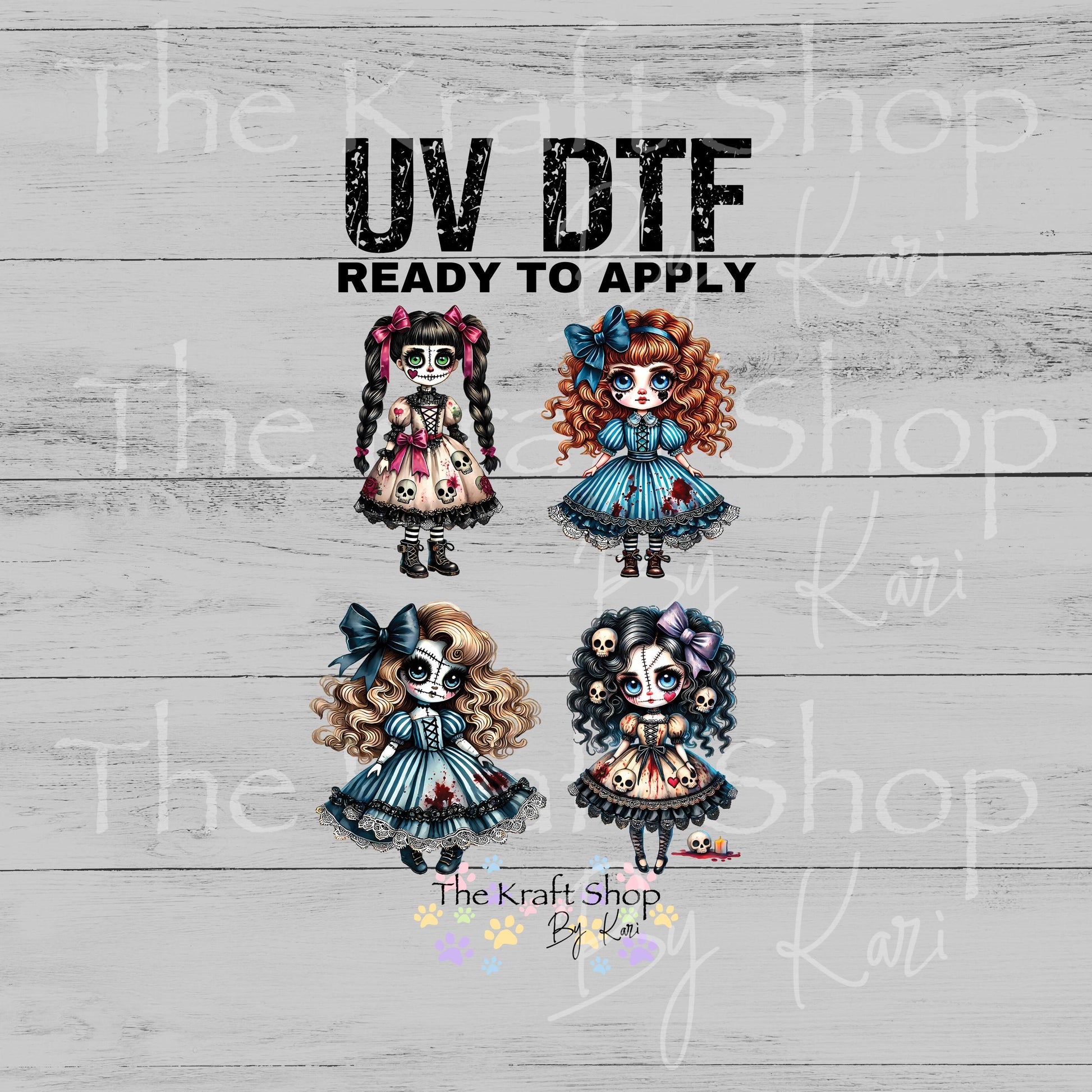 UV DTF Sticker prints. Voodoo dolls Halloween Goth decals 4pk, permanent sticker.#7640