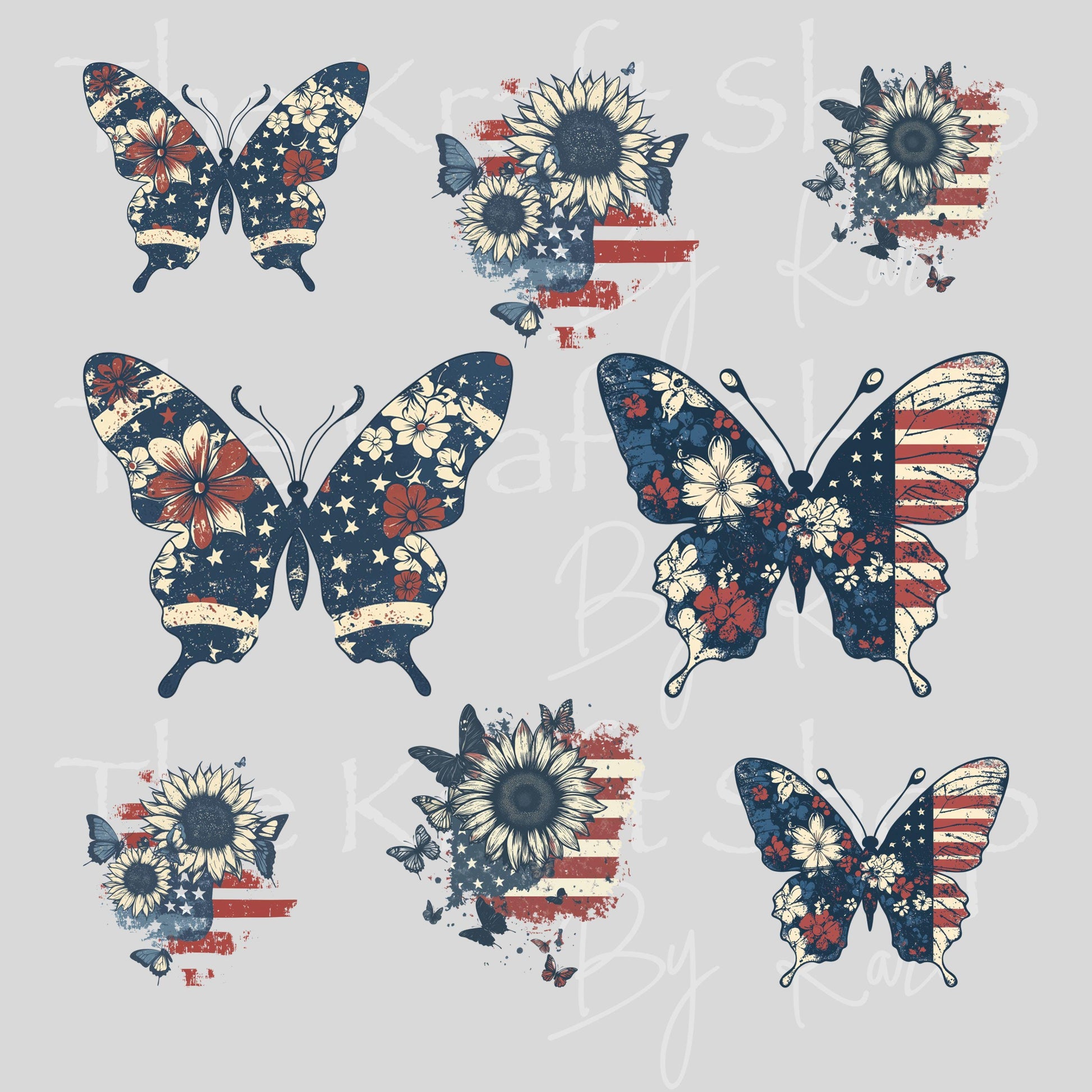 UV DTF Sticker print American Sunflower Butterflies mixed media Element sheet 8x8 decal #10386