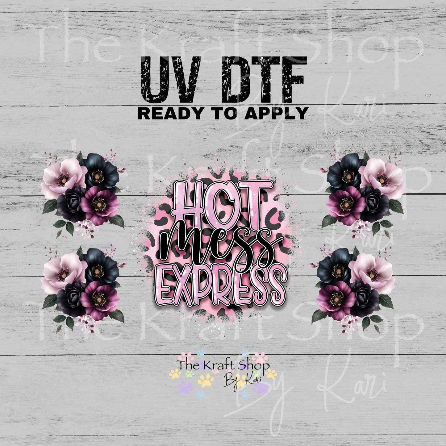 UV DTF Sticker print Hot Mess Express purple pink cheetah leopard mixed media Element sheet 4pk decal #4588