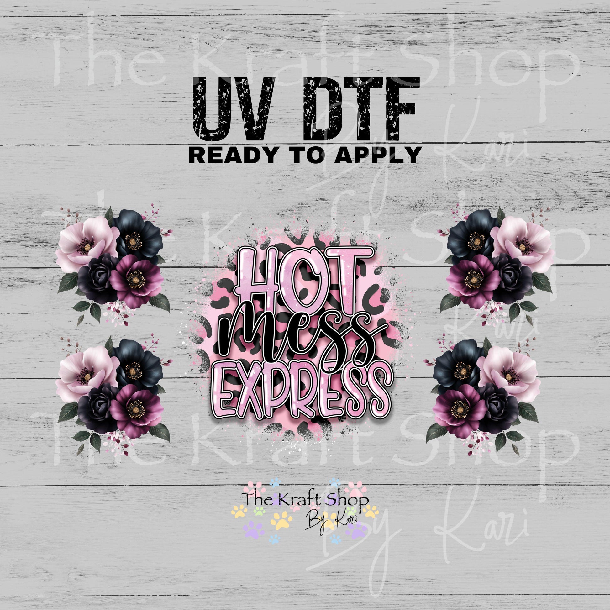 UV DTF Sticker print Hot Mess Express purple pink cheetah leopard mixed media Element sheet 4pk decal #4588