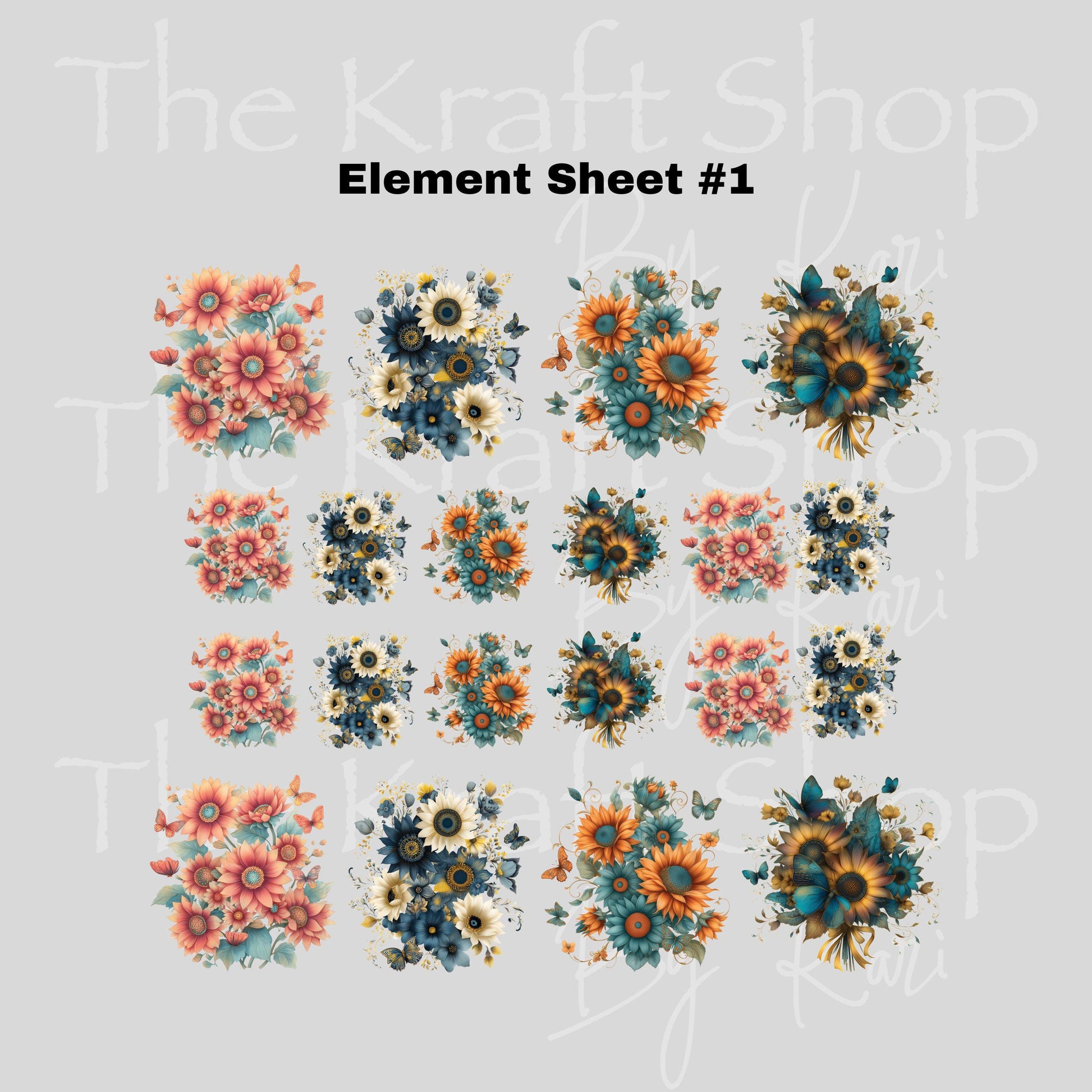 UV DTF Sticker print Butterfly sunflowers element bundle of decals sheet 10x9 decal #10387
