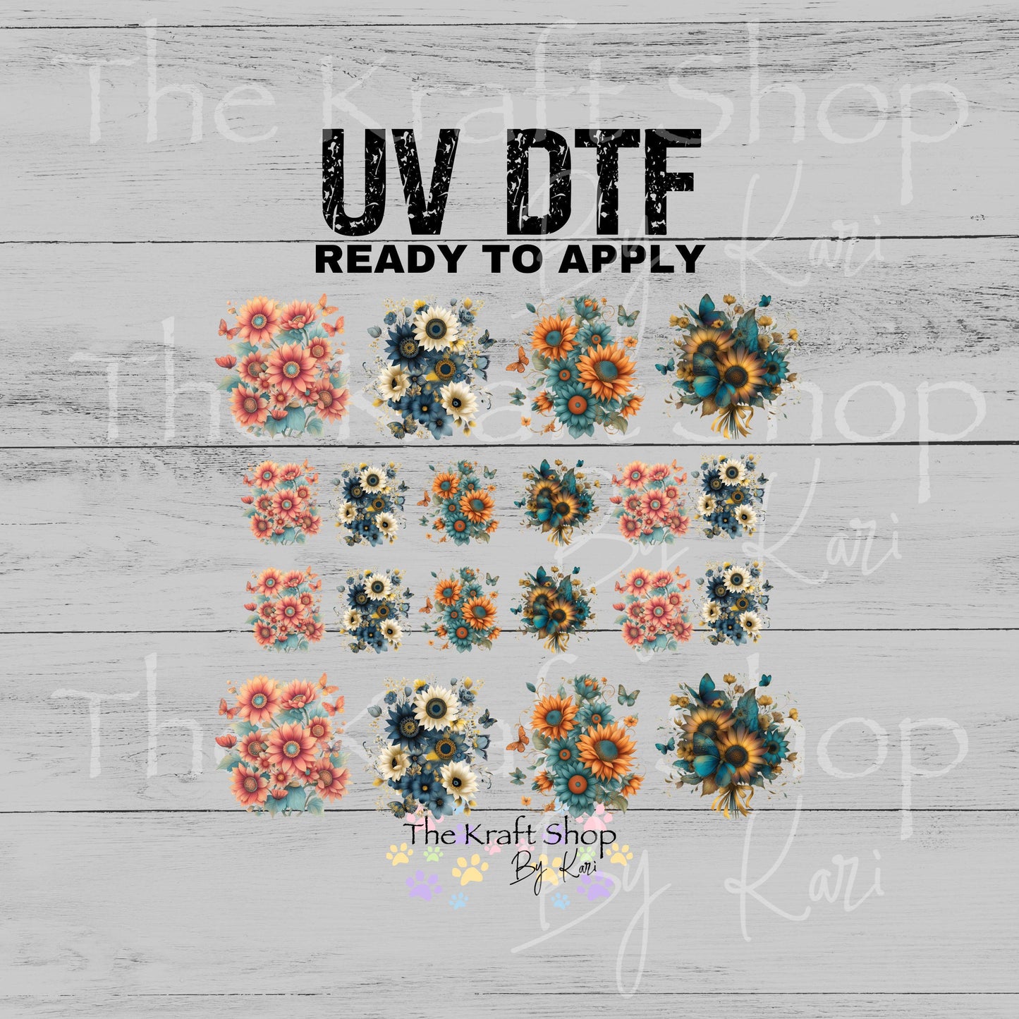 UV DTF Sticker print Butterfly sunflowers element bundle of decals sheet 10x9 decal #10387