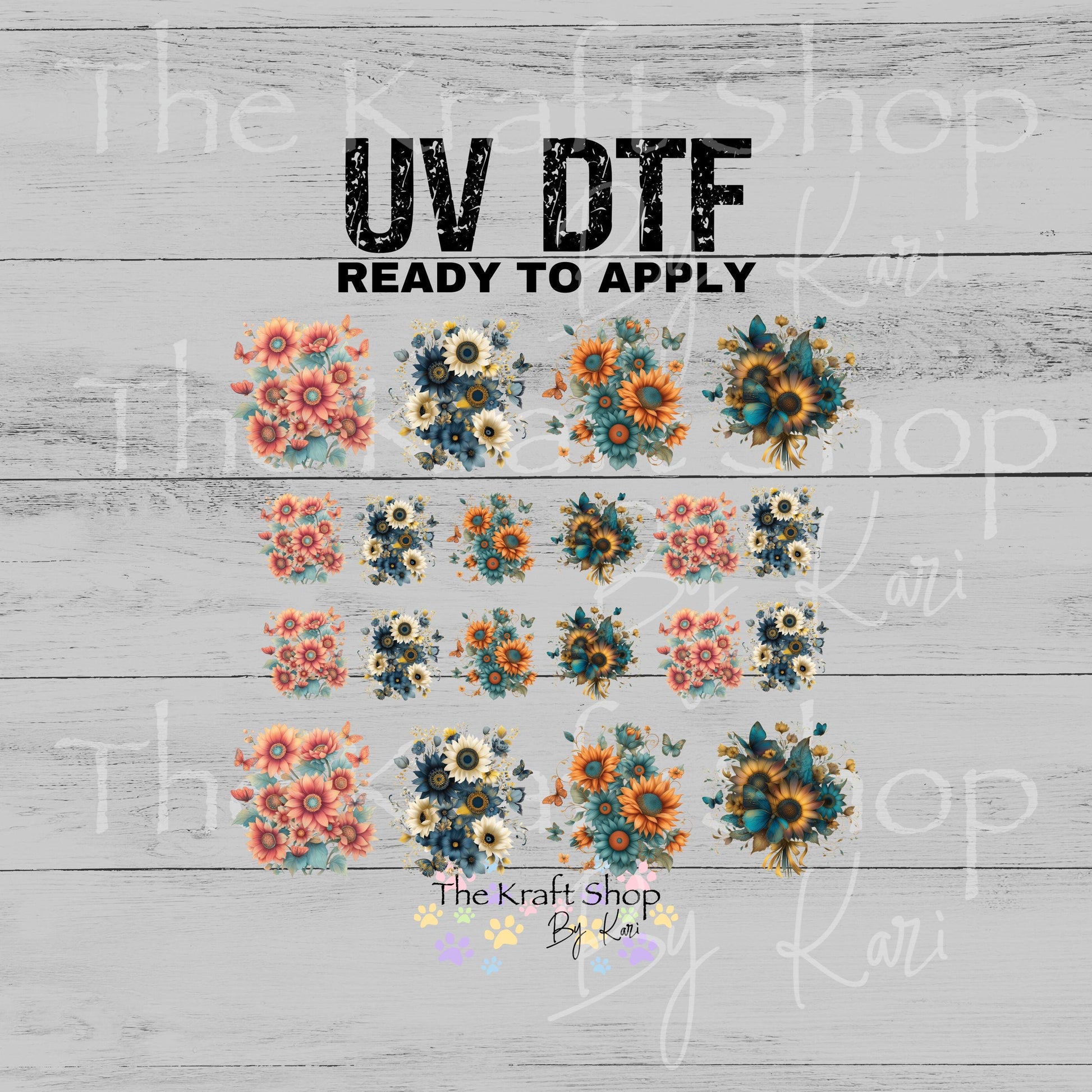 UV DTF Sticker print Butterfly sunflowers element bundle of decals sheet 10x9 decal #10387