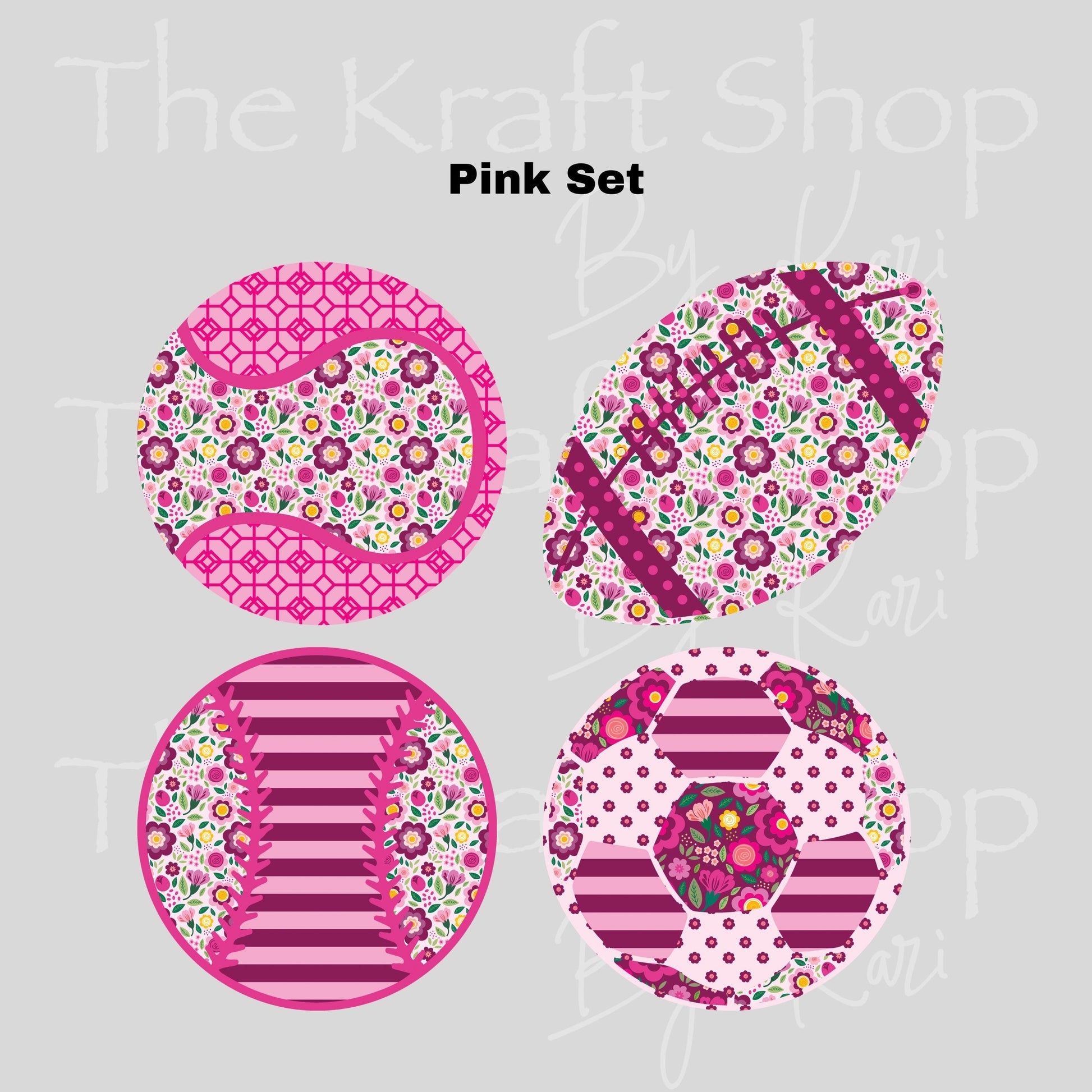 UV DTF Sticker prints. Patchwork Sports Ball Bundle in pink or peach tones decals 4pk, permanent sticker.#7643