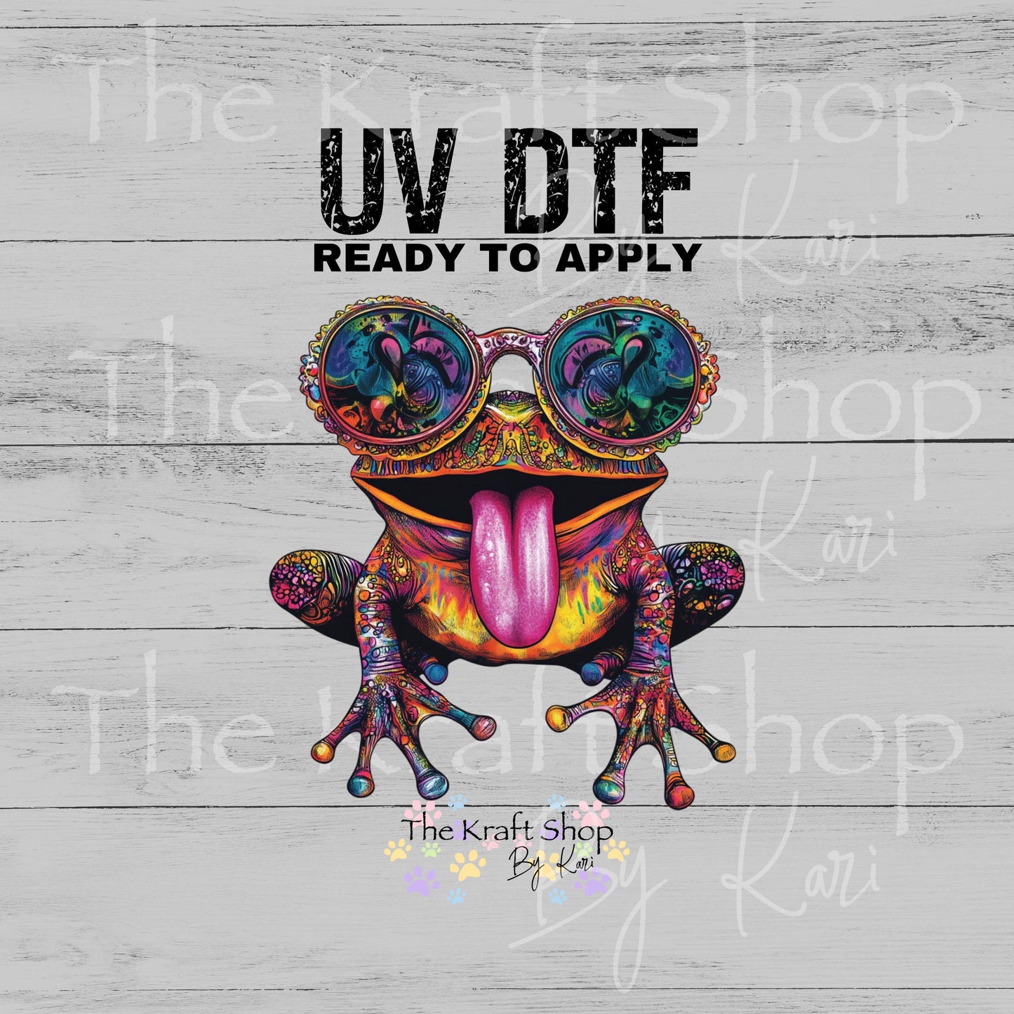 UV DTF Sticker print. Hippie Frog with sunglasses retro trippy decal, tumbler decal, permanent sticker. #1087
