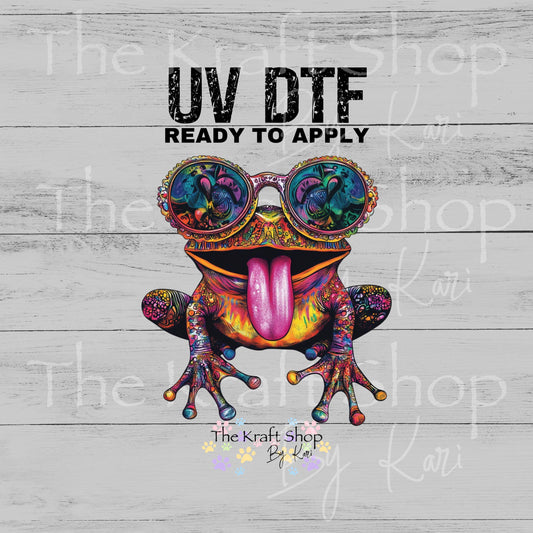 UV DTF Sticker print. Hippie Frog with sunglasses retro trippy decal, tumbler decal, permanent sticker. #1087