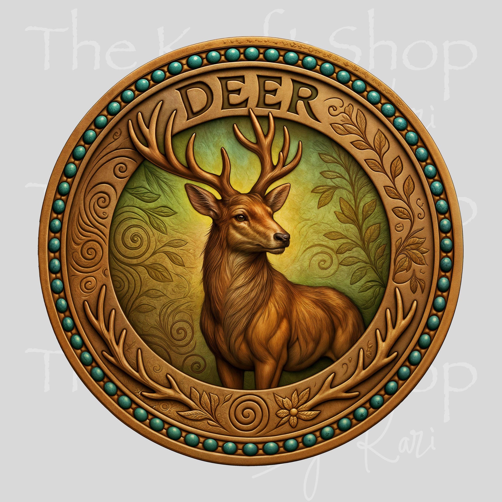 UV DTF Sticker print Gold deer plaque circle decal, tumbler decal, permanent sticker. #1088