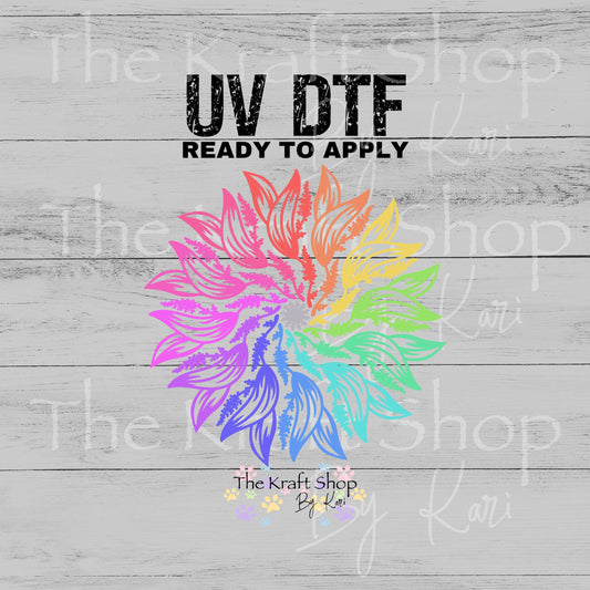 UV DTF Sticker print Multicolored flower mandala circle decal, tumbler decal, permanent sticker. #10389