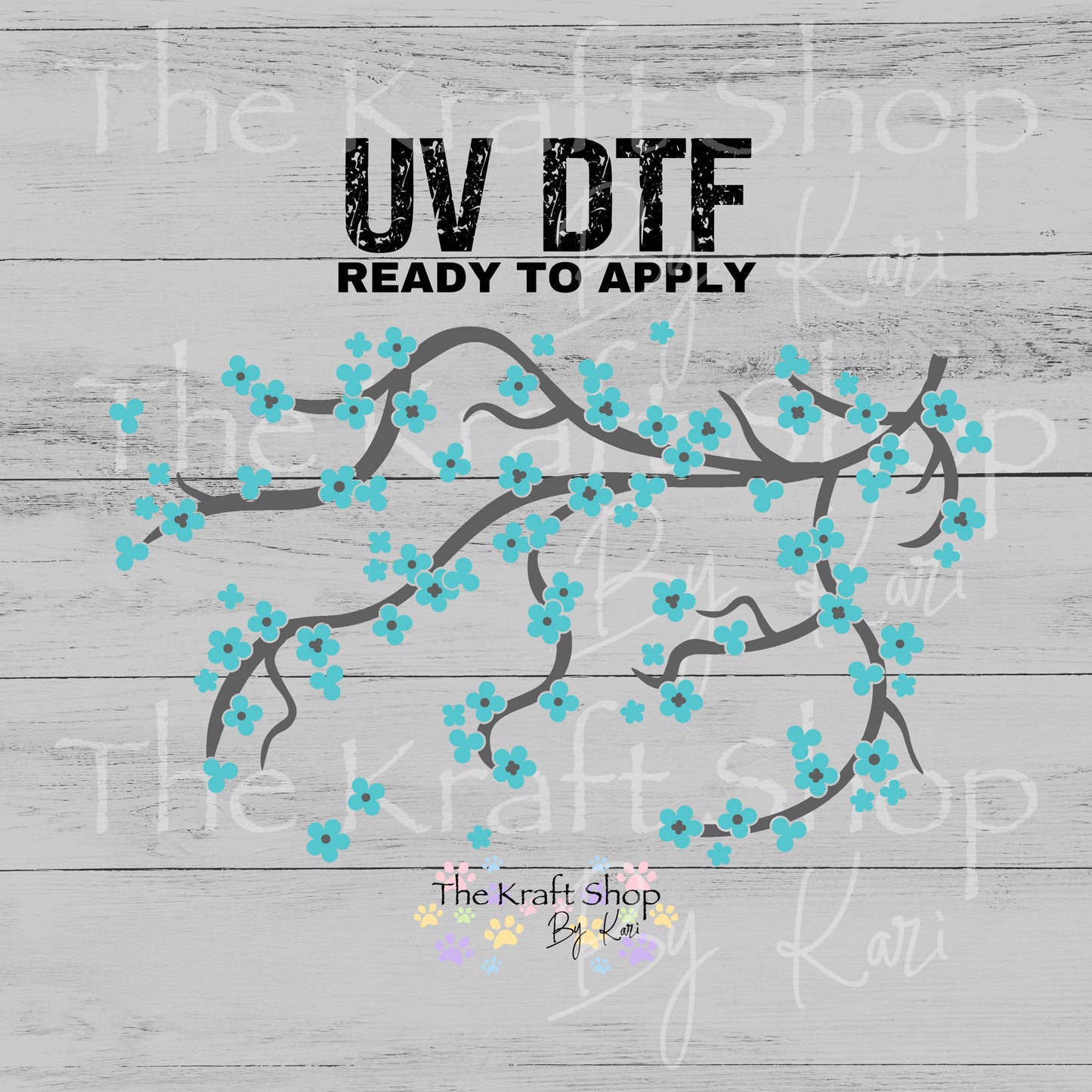UV DTF Sticker print. Blue sakura 24 oz tapered wrap or element sheet of decals for acrylic tumblers #5483
