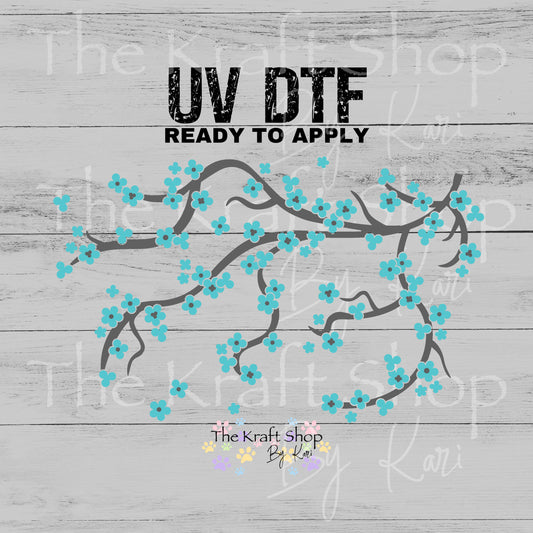UV DTF Sticker print. Blue sakura 24 oz tapered wrap or element sheet of decals for acrylic tumblers #5483