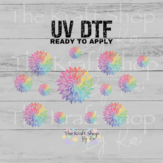 UV DTF Sticker print. Multicolor mandala 24 oz tapered wrap or element sheet of decals for acrylic tumblers #5484