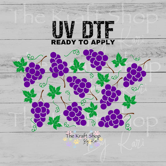UV DTF Sticker print. Grape vine 24 oz tapered wrap or element sheet of decals for acrylic tumblers #5485