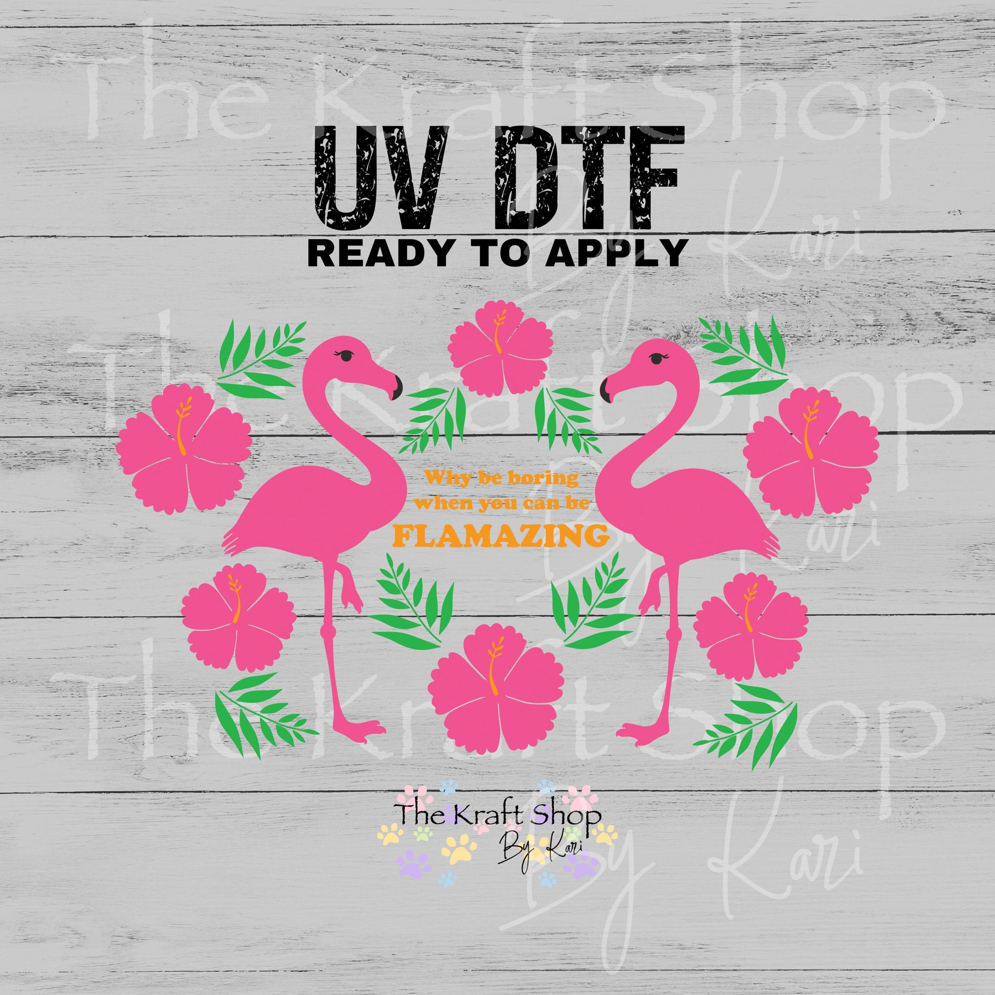 UV DTF Sticker print. Flamingo flamazing 24 oz tapered wrap or element sheet of decals for acrylic tumblers #5489