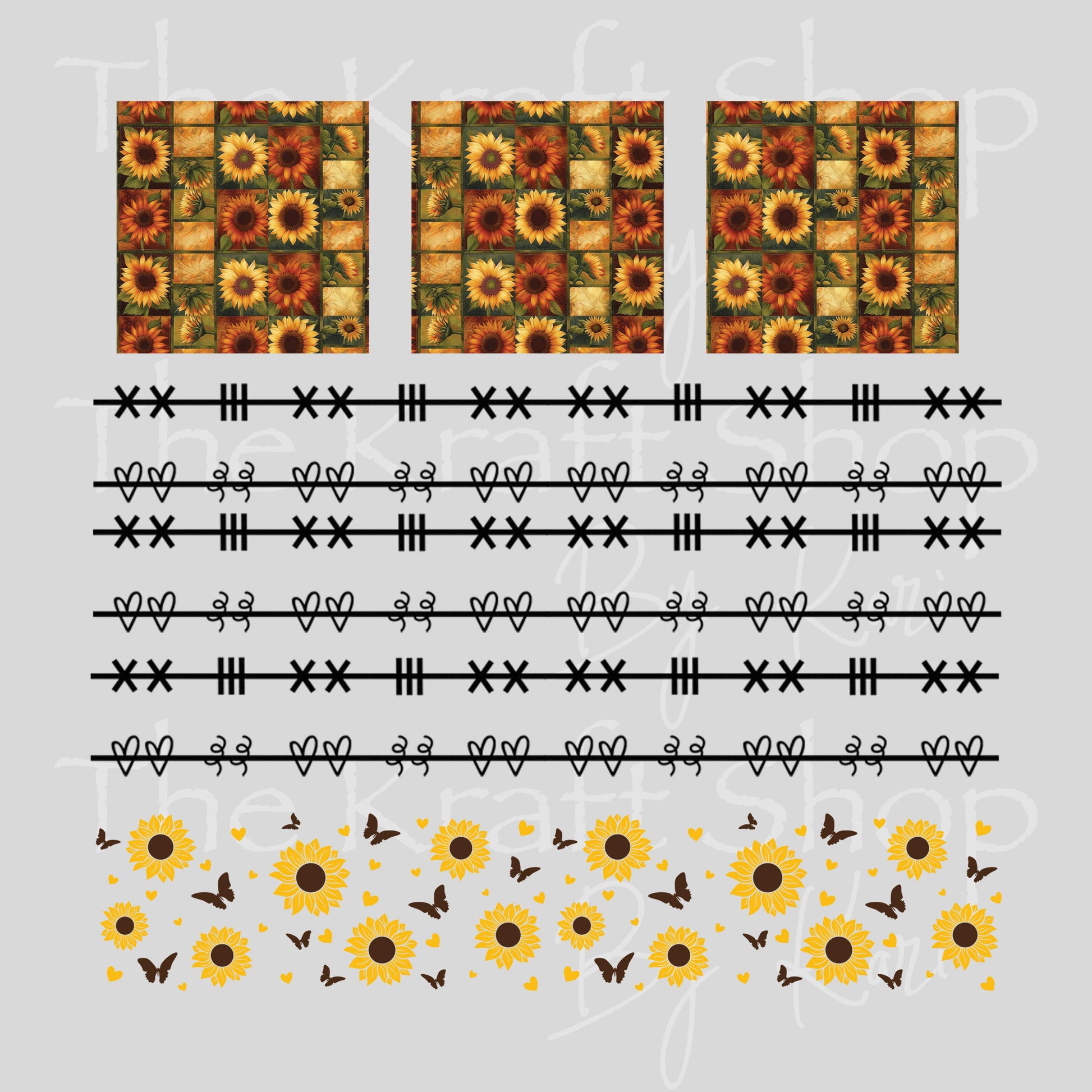 UV DTF Sticker print Patchwork Element Sunflowers mixed media Element sheet 9x9 decal #10393