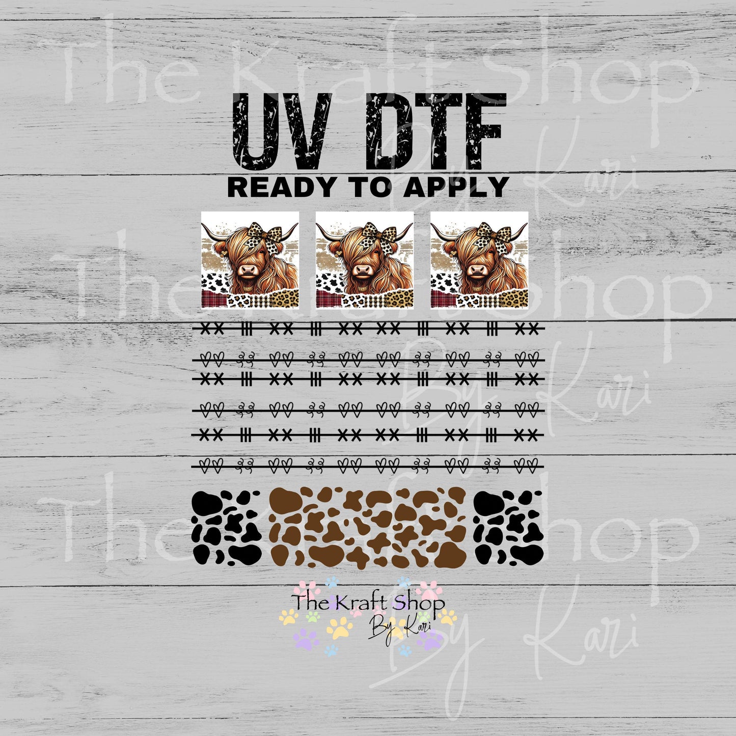 UV DTF Sticker print Patchwork Element Cow spots highland cow mixed media Element sheet 9x9 decal #10394