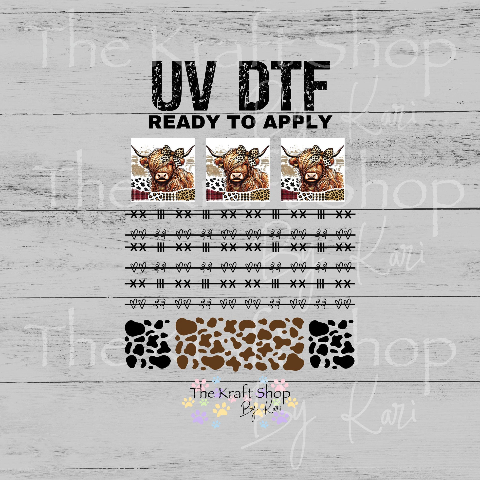 UV DTF Sticker print Patchwork Element Cow spots highland cow mixed media Element sheet 9x9 decal #10394