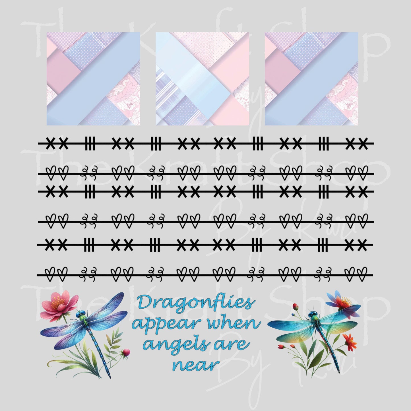 UV DTF Sticker print Patchwork Element Dragonfly mixed media Element sheet 9x9 decal #10395