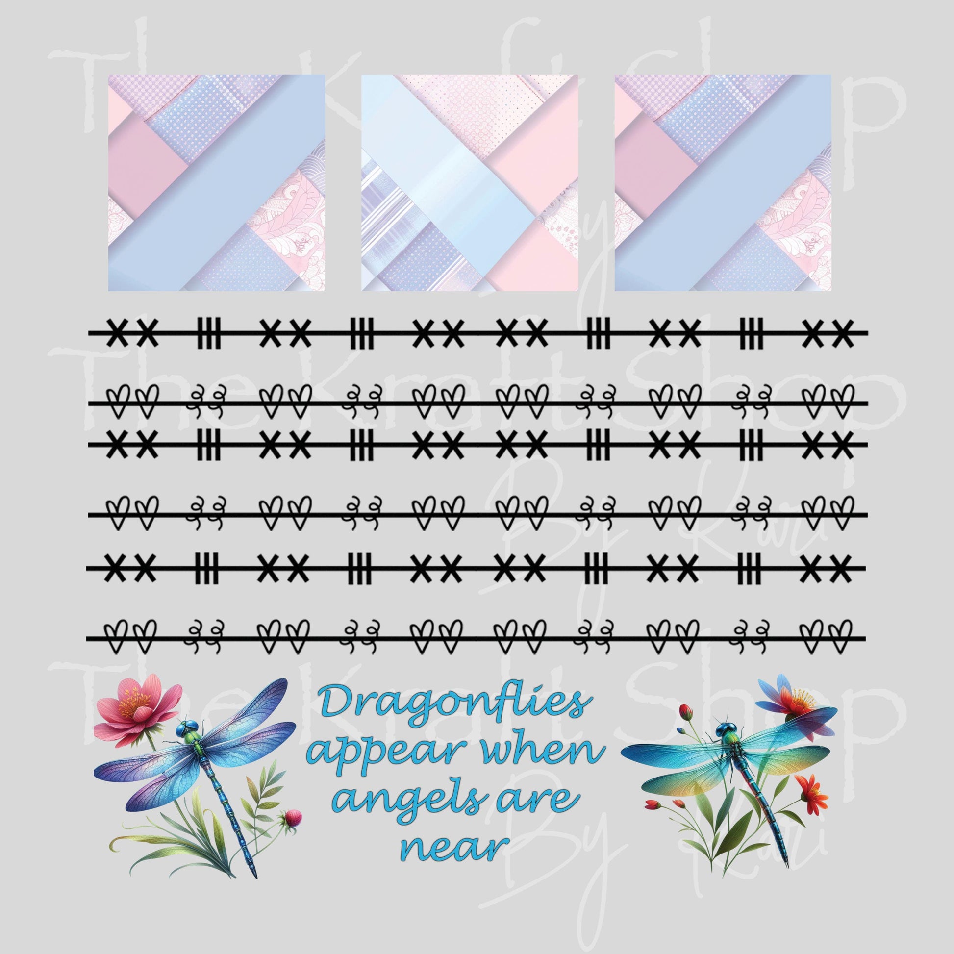 UV DTF Sticker print Patchwork Element Dragonfly mixed media Element sheet 9x9 decal #10395
