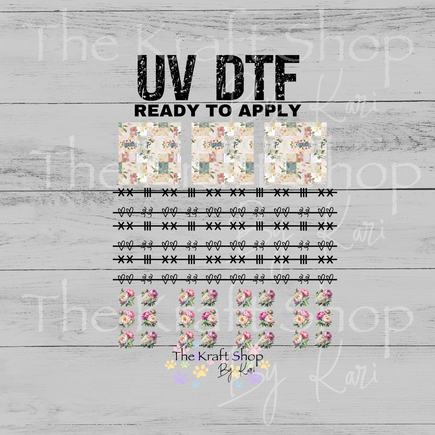 UV DTF Sticker print Patchwork Element Off white flowers mixed media Element sheet 9x9 decal #10396