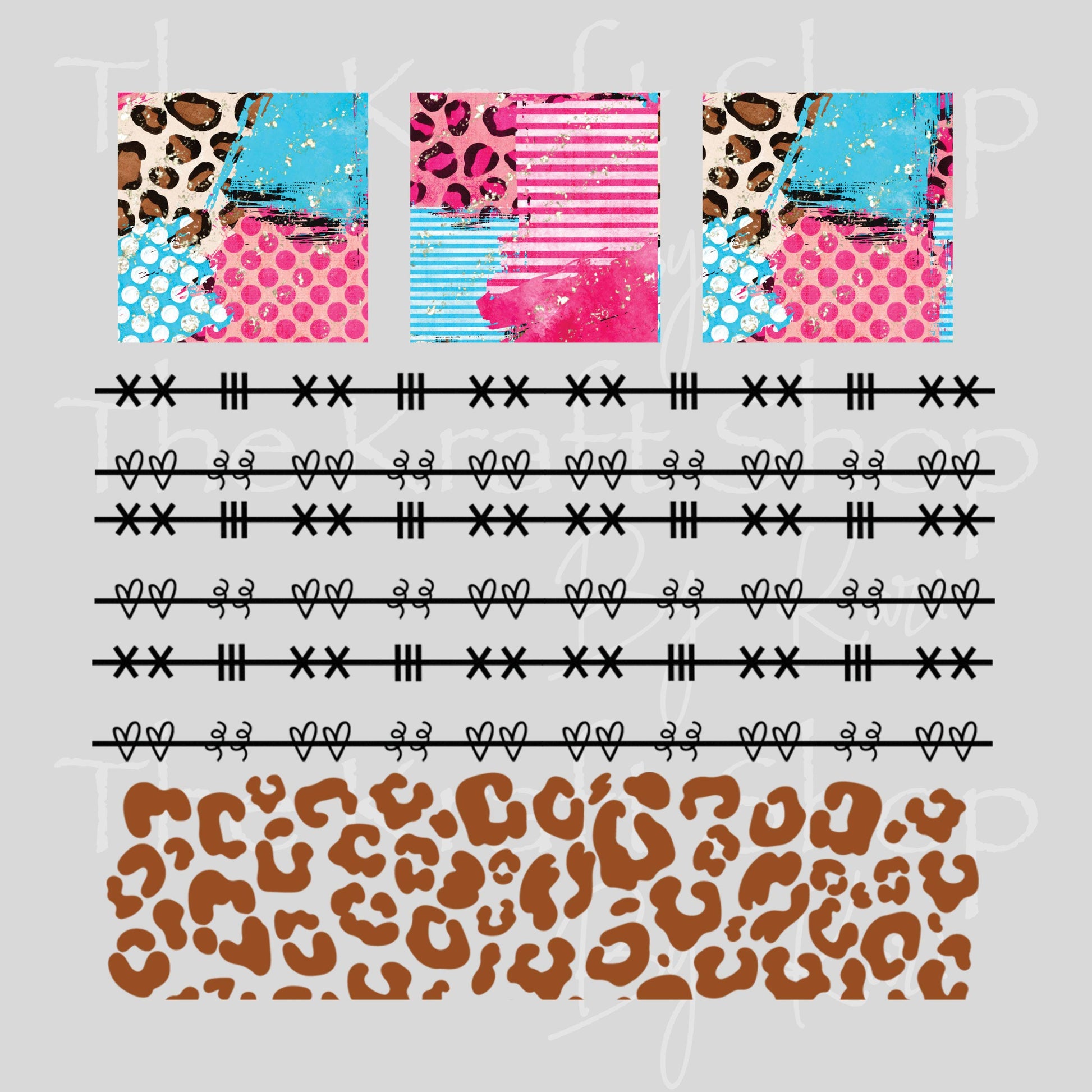 UV DTF Sticker print Patchwork Element Cheetah flowers mixed media Element sheet 9x9 decal #10397