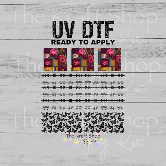 UV DTF Sticker print Patchwork Element Butterflies flowers mixed media Element sheet 9x9 decal #10398