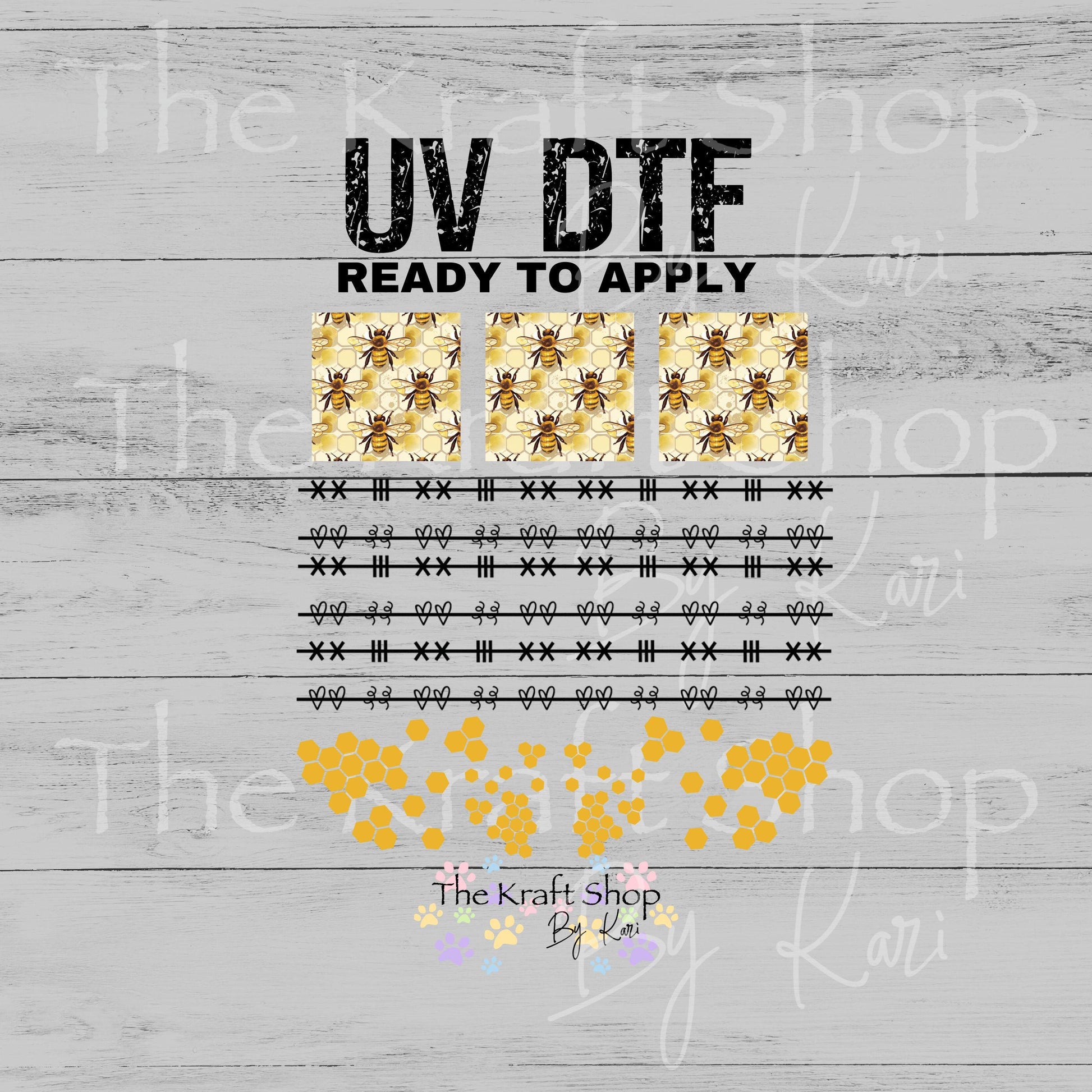 UV DTF Sticker print Patchwork Element Honey bees mixed media Element sheet 9x9 decal #10399
