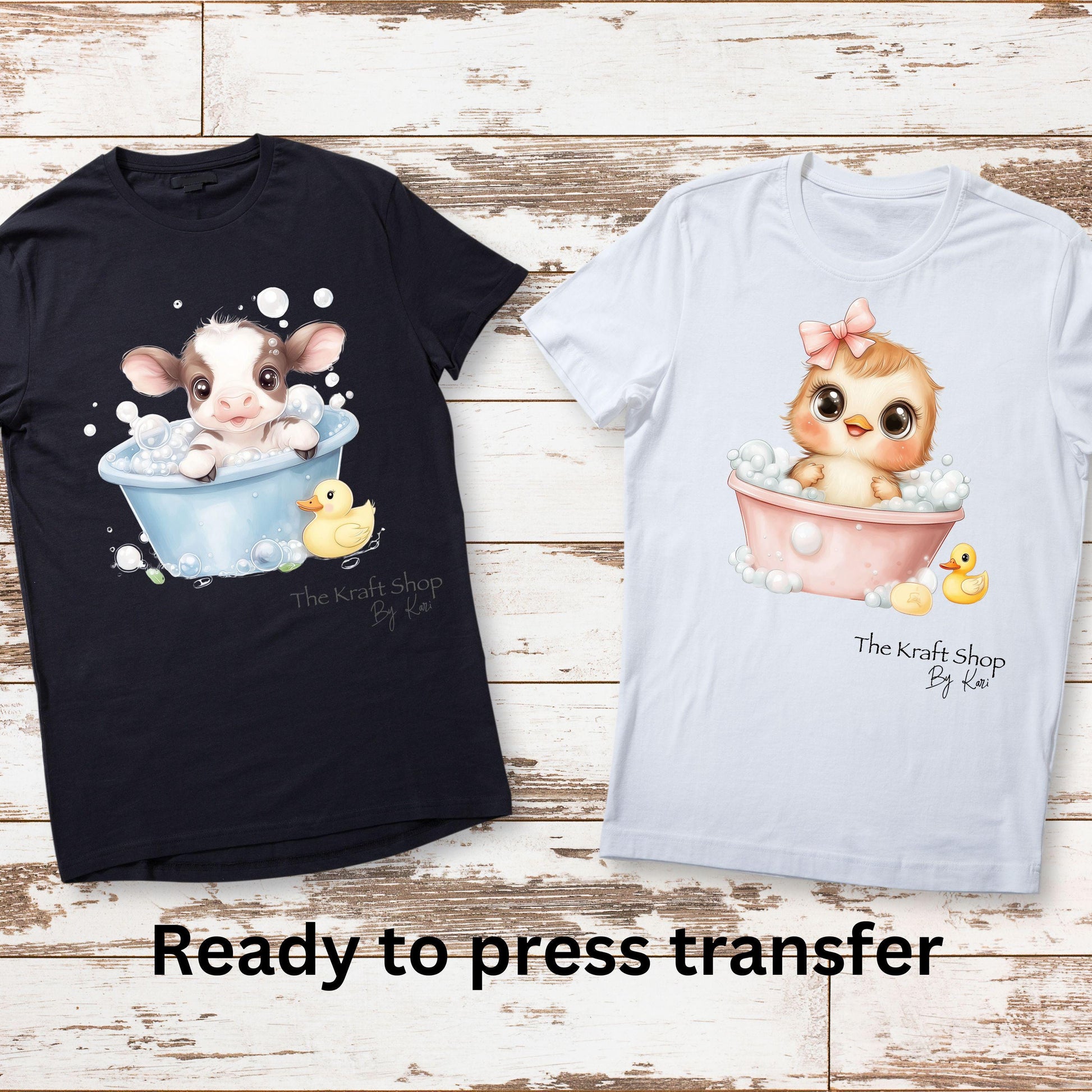 DTF ready to press transfer Baby Bath cute animals in a tub shirt transfer, DTF Print #11602