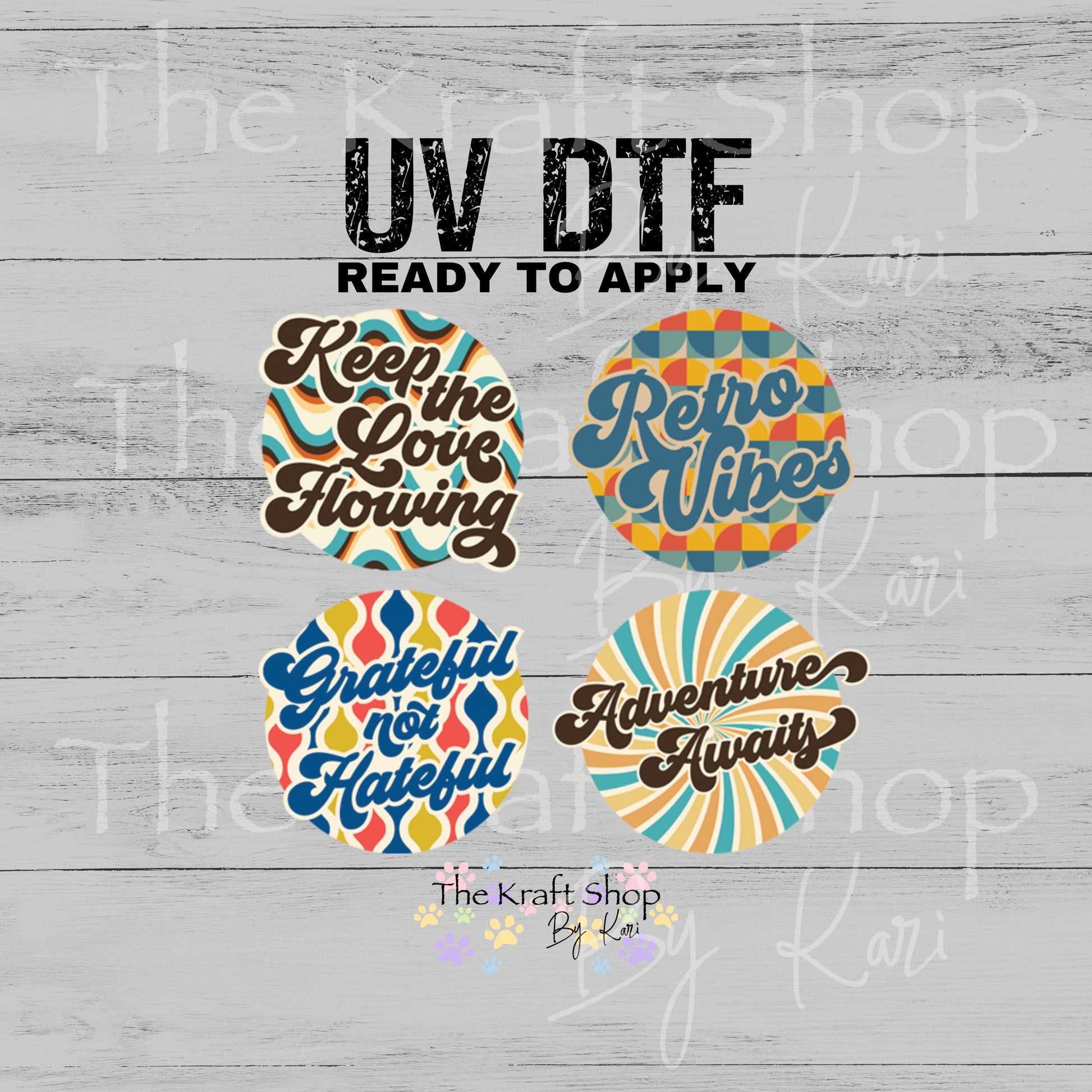 UV DTF Sticker prints. Retro Sayings decals 4pk, permanent sticker.#4591