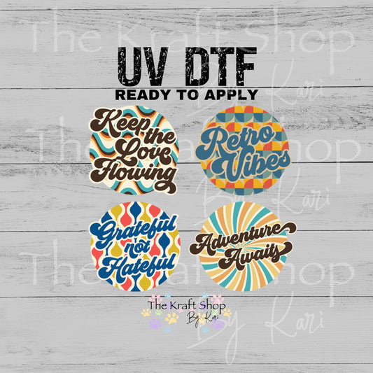 UV DTF Sticker prints. Retro Sayings decals 4pk, permanent sticker.#4591