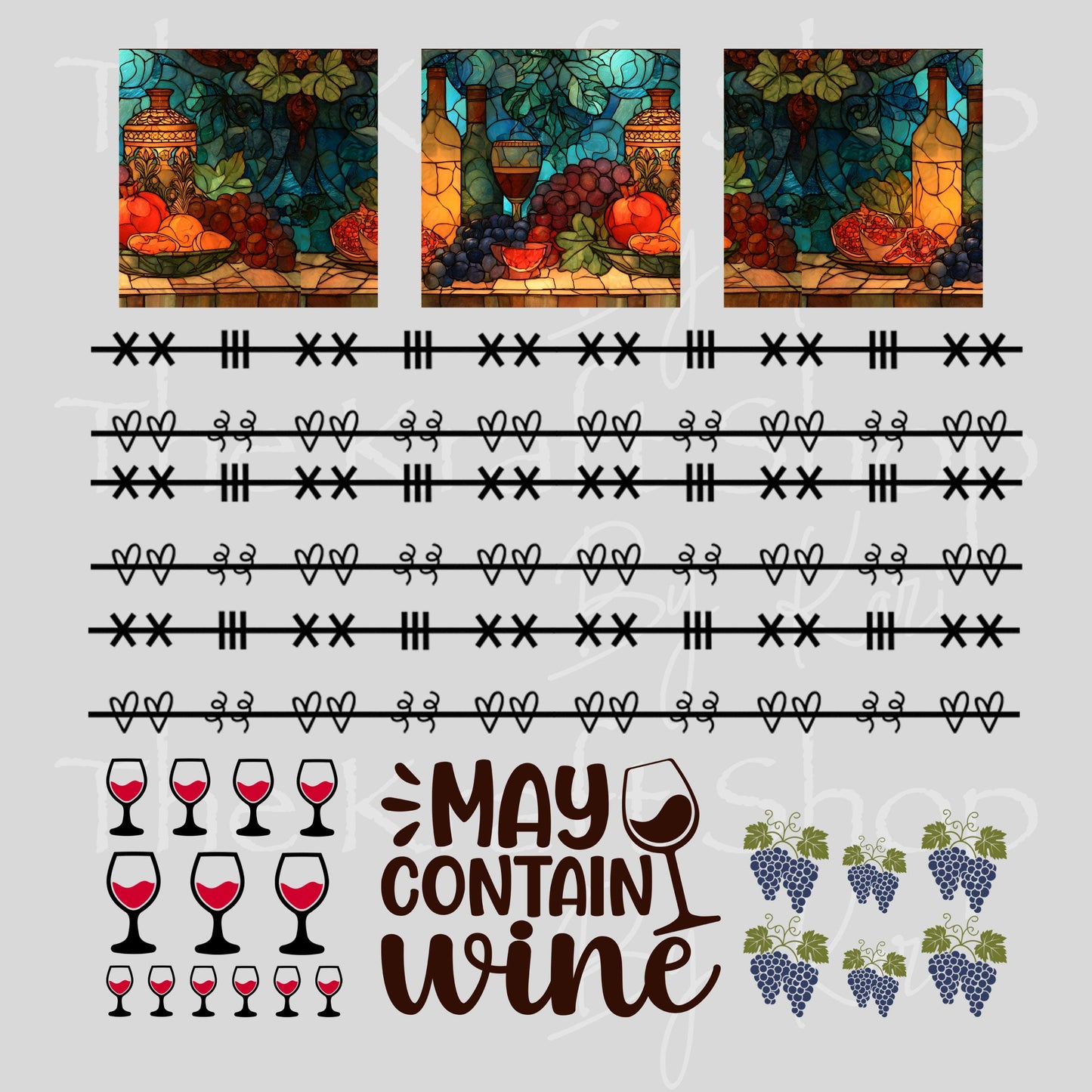 UV DTF Sticker print Patchwork Element Wine and elements mixed media Element sheet 9x9 decal #10401