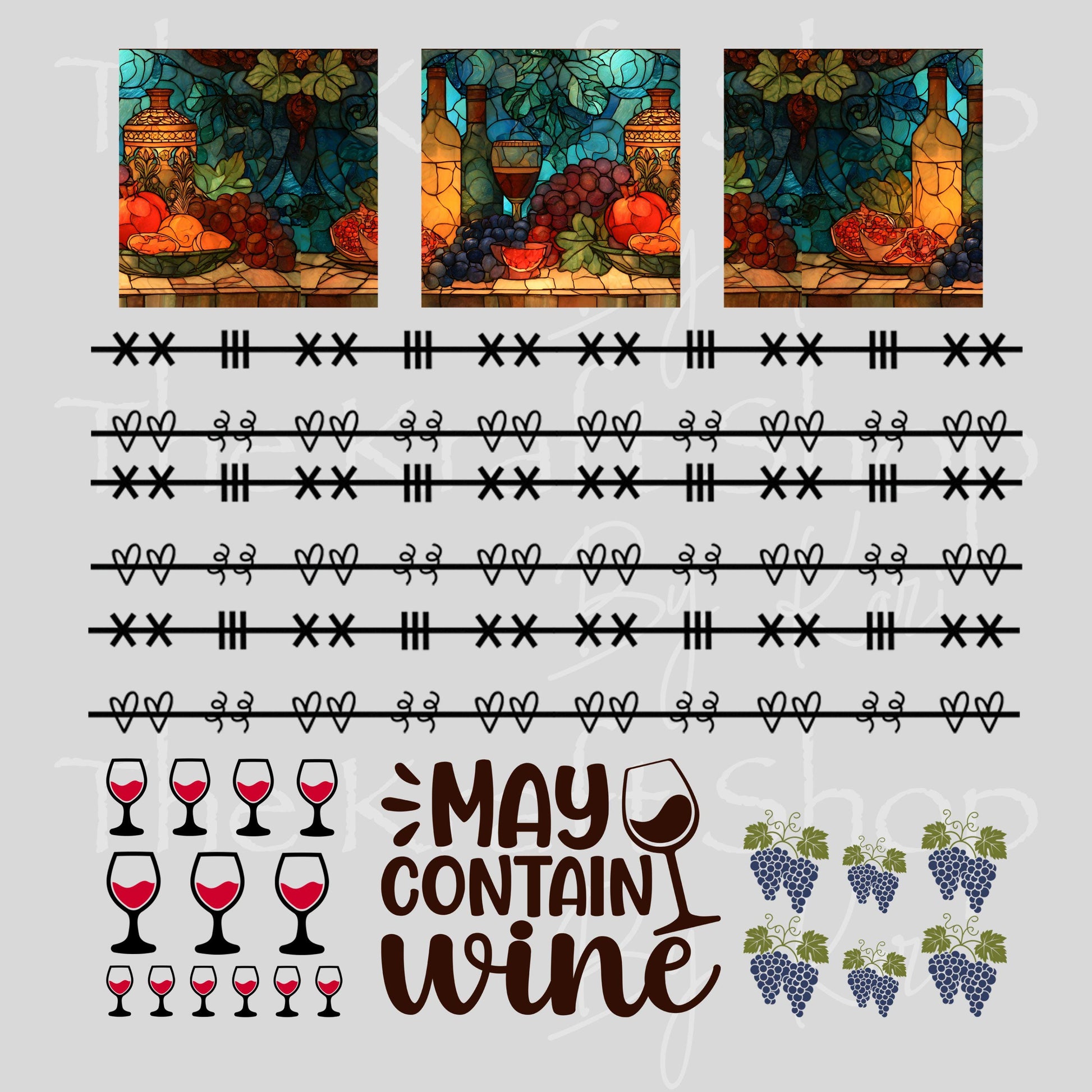 UV DTF Sticker print Patchwork Element Wine and elements mixed media Element sheet 9x9 decal #10401