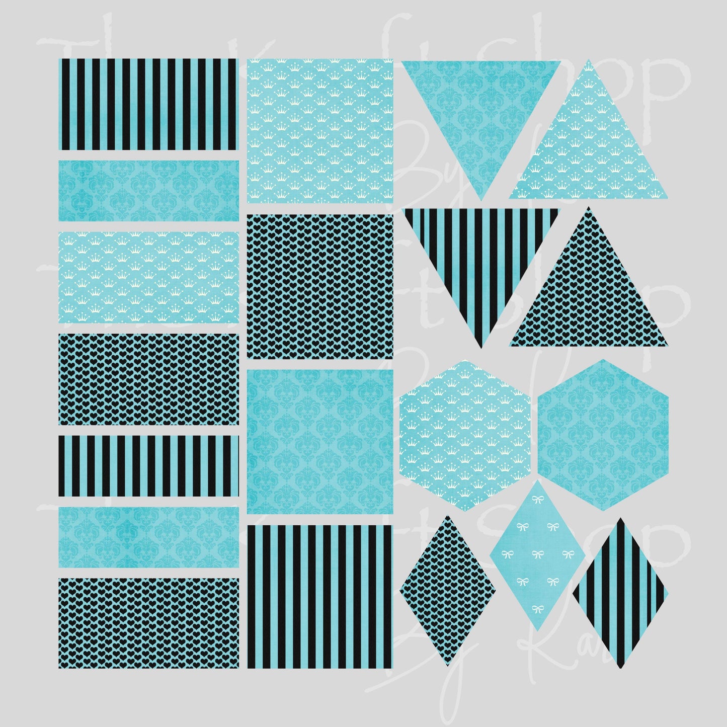 UV DTF Sticker print Breakfast Blue Patchwork Element mixed media bundle of decals sheet 10x10 #10412