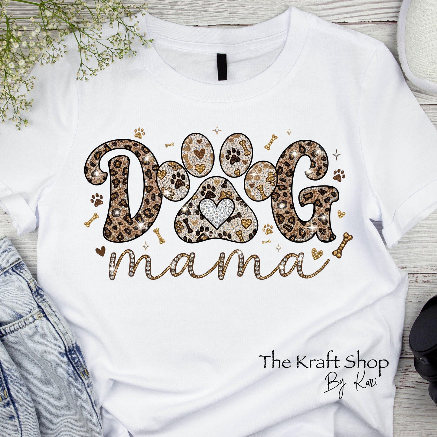 DTF ready to press transfer. Diamond Dog Mama faux sparkle . Direct to film heat press transfer. DTF Print, Heat Transfer#11605