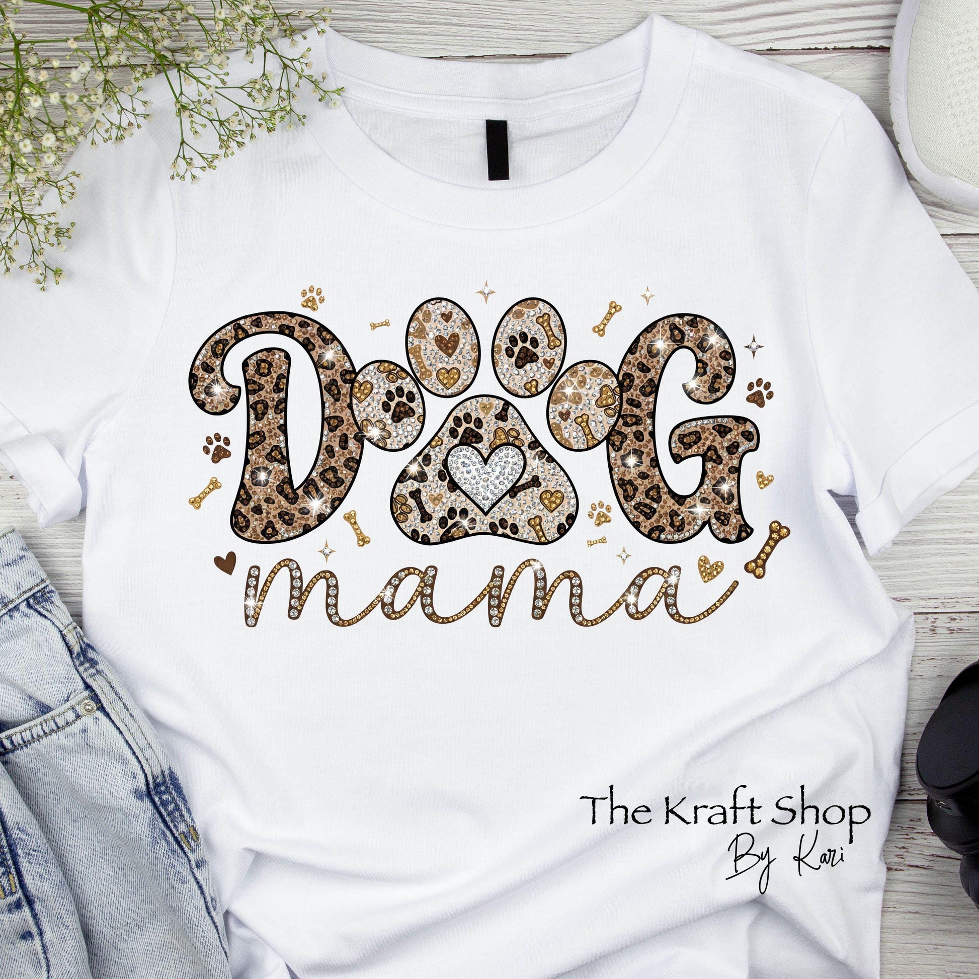 DTF ready to press transfer. Diamond Dog Mama faux sparkle . Direct to film heat press transfer. DTF Print, Heat Transfer#11605
