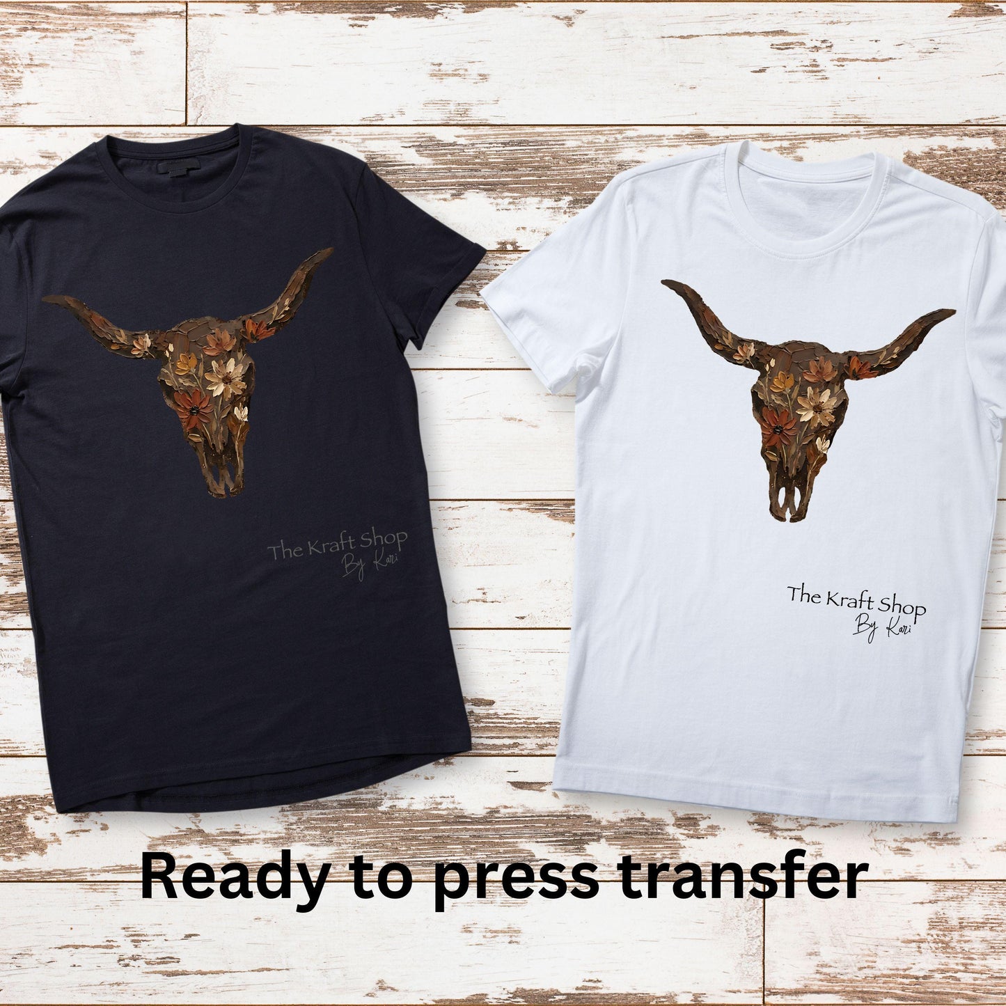 DTF ready to press transfer. Floral Cow Skull boho colors. Direct to film heat press transfer. DTF Print, Heat Transfer#11606