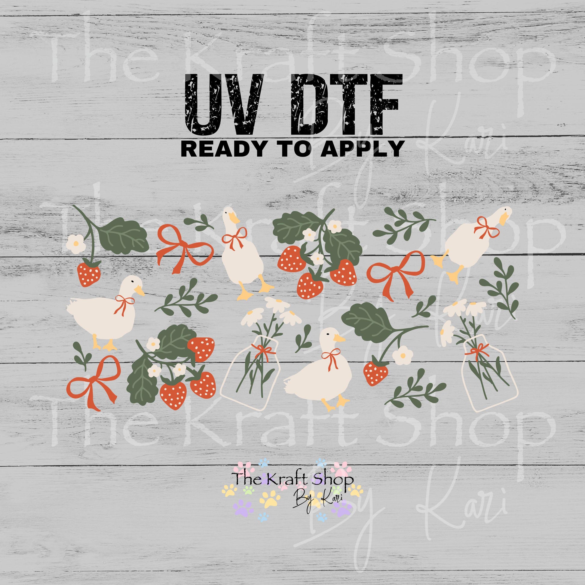 UV DTF Sticker print. Duck Strawberry Wrap wrap decals tumbler decal. Glass can wrap. Tumbler wrap #5503