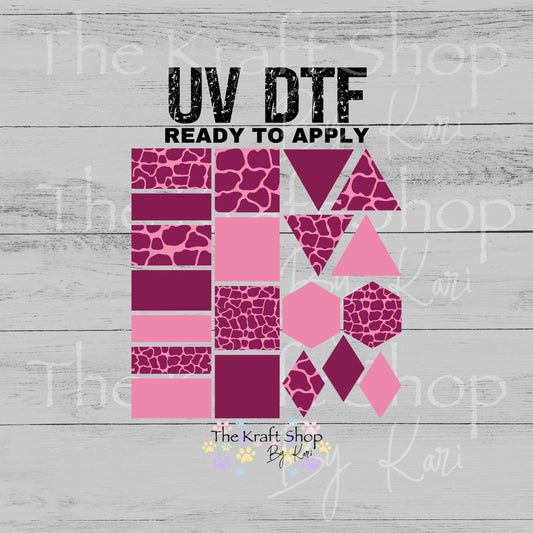 UV DTF Sticker print Pink Cow Print Patchwork Element mixed media bundle of decals sheet 10x10 #10413