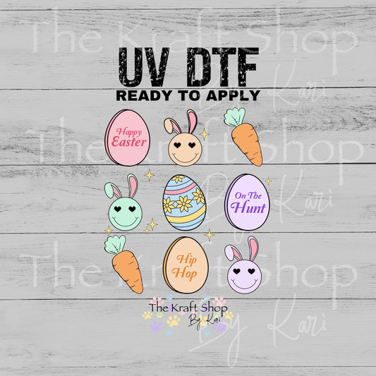 UV DTF Sticker prints. Smiley Face Easter Coquette decal, permanent sticker. UV wrap for glass can tumbler. #7652