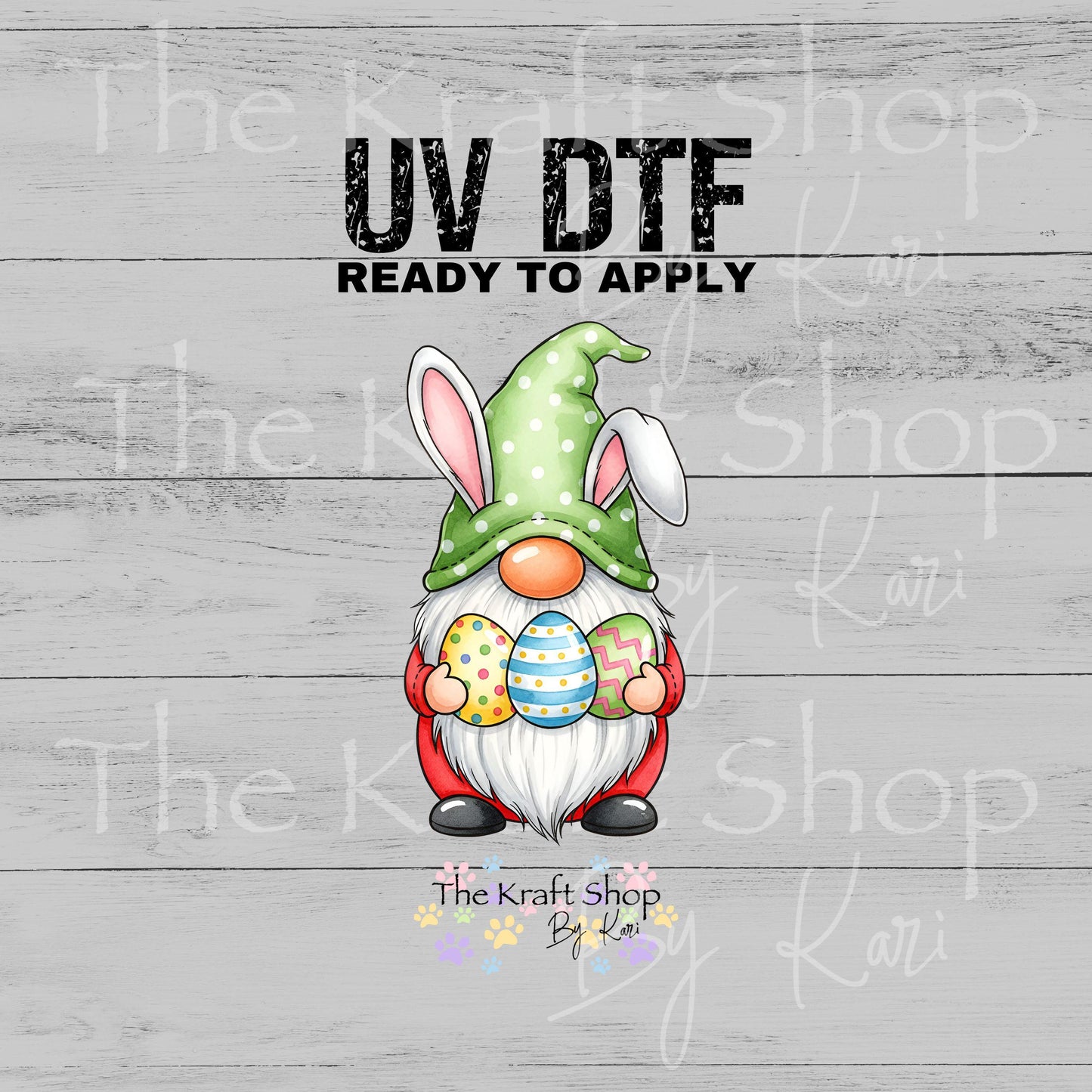 UV DTF Sticker print Easter Gnome holding eggs decal, tumbler decal, permanent sticker. #7653