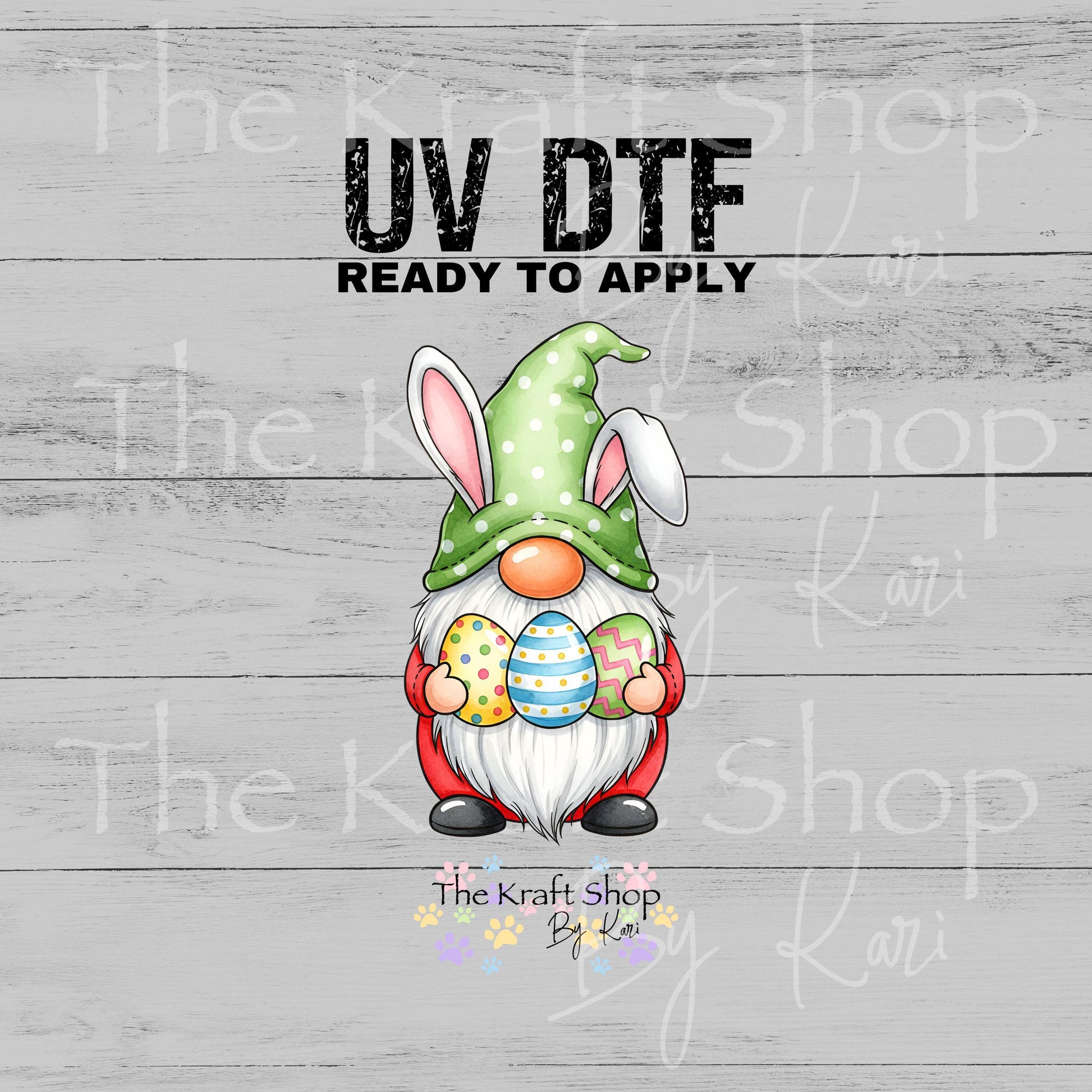 UV DTF Sticker print Easter Gnome holding eggs decal, tumbler decal, permanent sticker. #7653