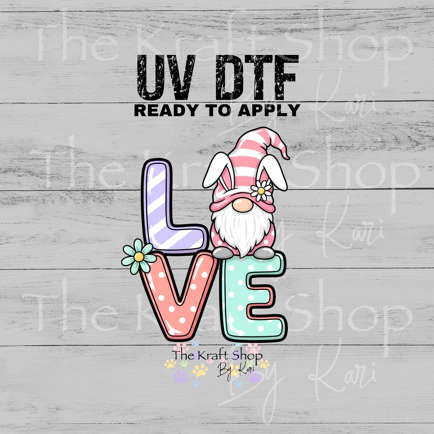 UV DTF Sticker print Easter Love Gnome decal, tumbler decal, permanent sticker. #7654
