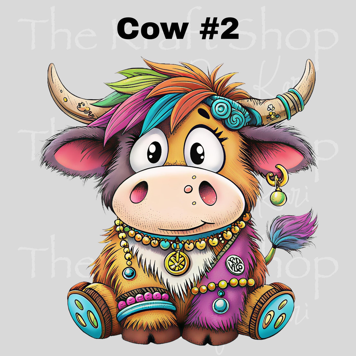 UV DTF Sticker print Bright colored cows hippie retro highland cow decal, tumbler decal, permanent sticker. #1091