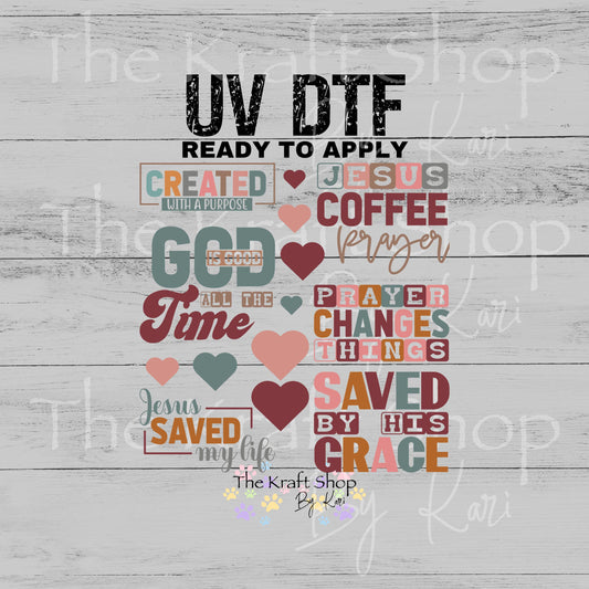 UV DTF Sticker print Created with a purpose Christian bundle Element sheet 8x8 decal, tumbler decal, permanent sticker. #4604
