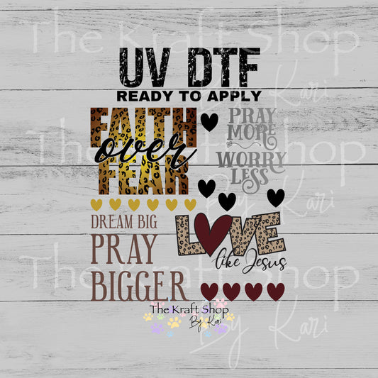 UV DTF Sticker prints. Faith Over Fear Christian Sayings decals, permanent sticker.#4590