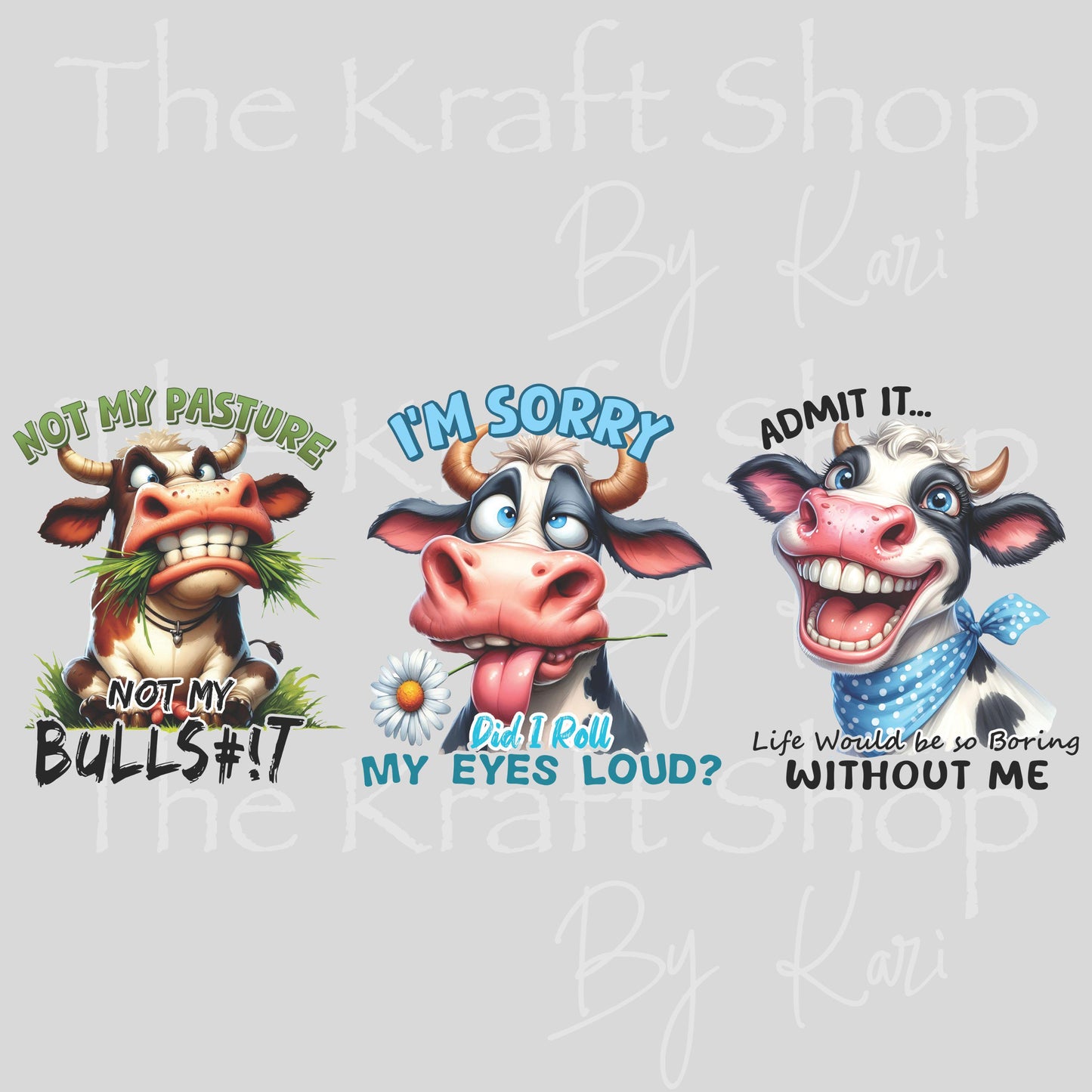 UV DTF Sticker prints. Sarcastic Cow Sayings decals 3pk, permanent sticker.#4592