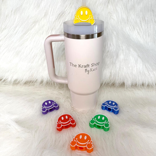 3D Smile face with middle fingers straw topper. Ready to ship.