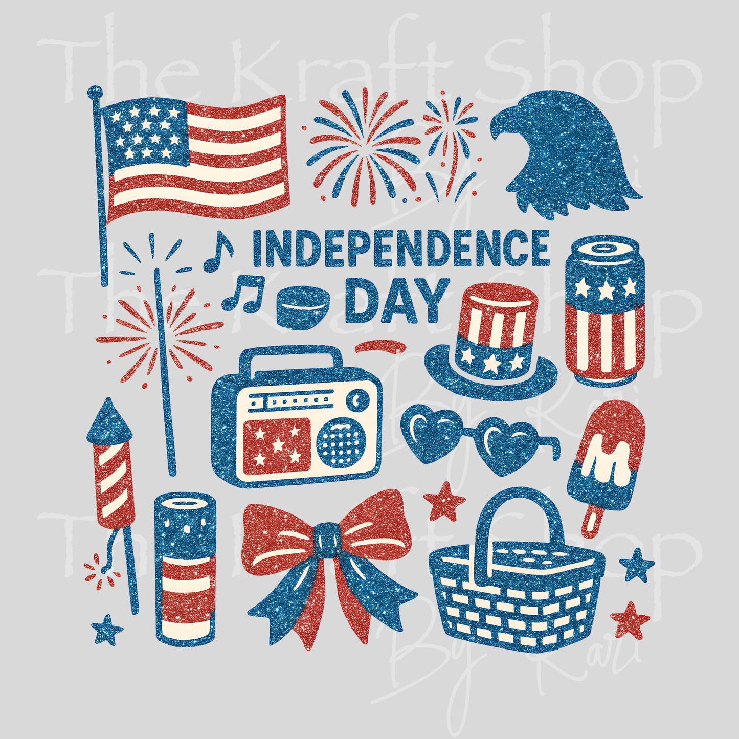 UV DTF Sticker print Summer Independence Day Retro mixed media Element sheet 9x9 decal #7668