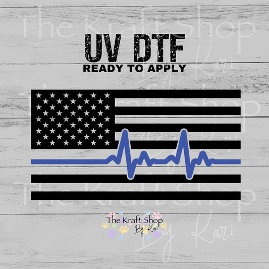 UV DTF Sticker print Blue Heartbeat Flag 4th of July American Patriotic decal, tumbler decal, permanent sticker. #7669