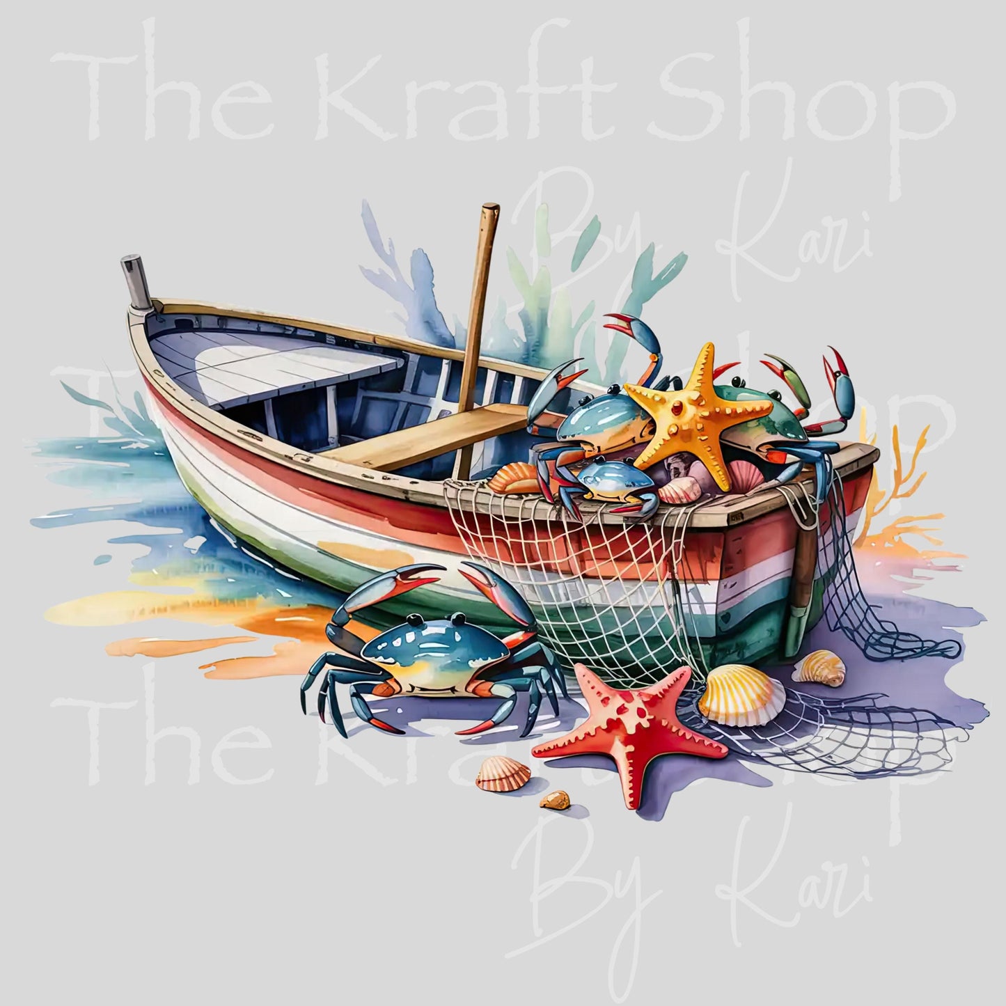 UV DTF Sticker print Nautical boat watercolor painted decal, tumbler decal, permanent sticker. #10416
